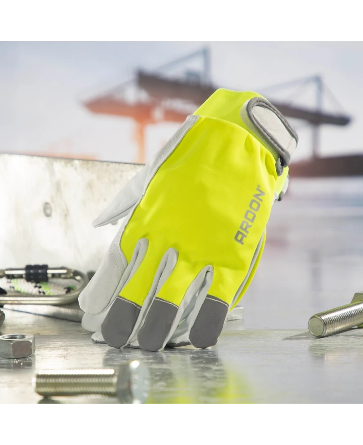 Kombinované rukavice ARDON®HOBBY REFLEX - s prodejní etiketou - hi-vis žlutá
