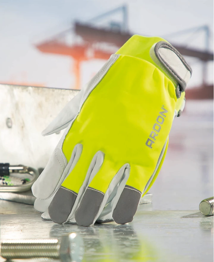 Kombinované rukavice ARDON®HOBBY REFLEX  - s predajnou etiketou hi-vis žltá
