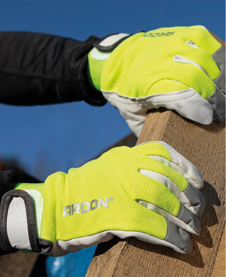 Rękawice wzmacniane skórą ARDON®HOBBY REFLEX  - z blistrem hi-vis żółty