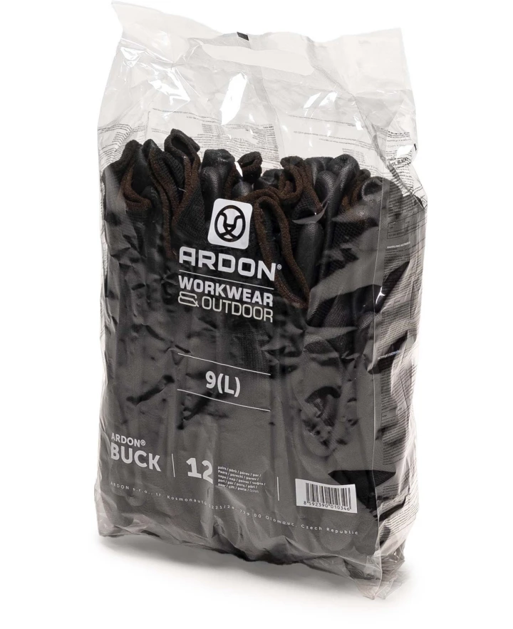 Máčené rukavice ARDON®BUCK BLACK - maloobchodní balení 12 párů - černá