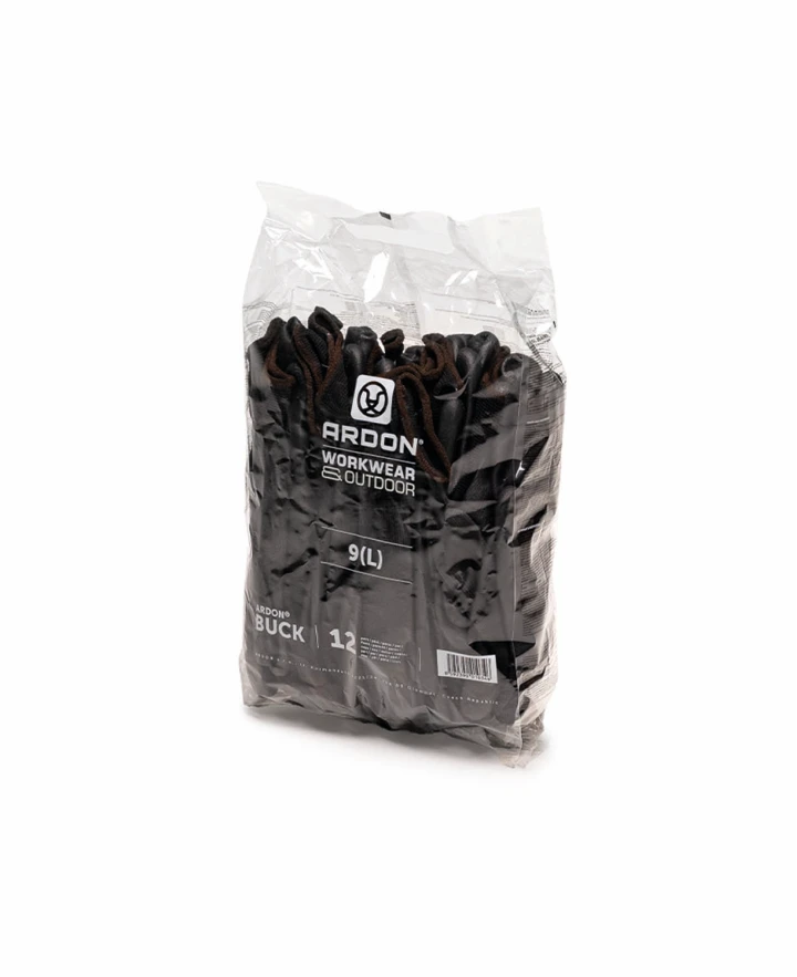 Máčené rukavice ARDON®BUCK BLACK - maloobchodní balení 12 párů - černá